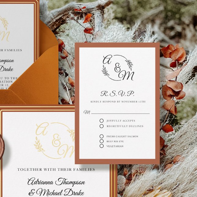 Elegant Simple Modern Burnt Orange Formal Wedding RSVP Card (Creator Uploaded)