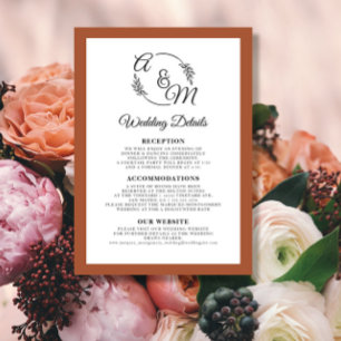 Elegant Simple Modern Burnt Orange Wedding Details Invitation