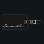 elegant simple modern chic trendy monogram black luggage tag<br><div class="desc">This stunning,  sophisticated design features your name,  or any custom text,  in a light steel grey on a solid black background.</div>