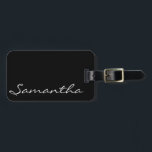 elegant simple modern chic trendy monogram black luggage tag<br><div class="desc">This stunning,  sophisticated design features your name,  or any custom text,  in a light steel grey on a solid black background.</div>