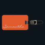 elegant simple modern chic trendy monogram orange luggage tag<br><div class="desc">This stunning,  sophisticated design features your name,  or any custom text,  in a light steel grey on a solid dark orange background.</div>