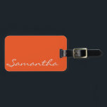 elegant simple modern chic trendy monogram orange luggage tag<br><div class="desc">This stunning,  sophisticated design features your name,  or any custom text,  in a light steel grey on a solid dark orange background.</div>