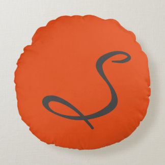 elegant simple modern chic trendy monogram orange round cushion