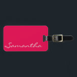 elegant simple modern chic trendy monogram pink luggage tag<br><div class="desc">This stunning,  sophisticated design features your name,  or any custom text,  in a light steel grey on a solid dark pink background.</div>