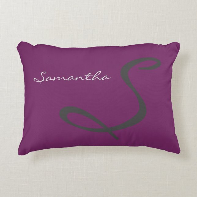 elegant simple modern chic trendy monogram purple decorative cushion (Front)