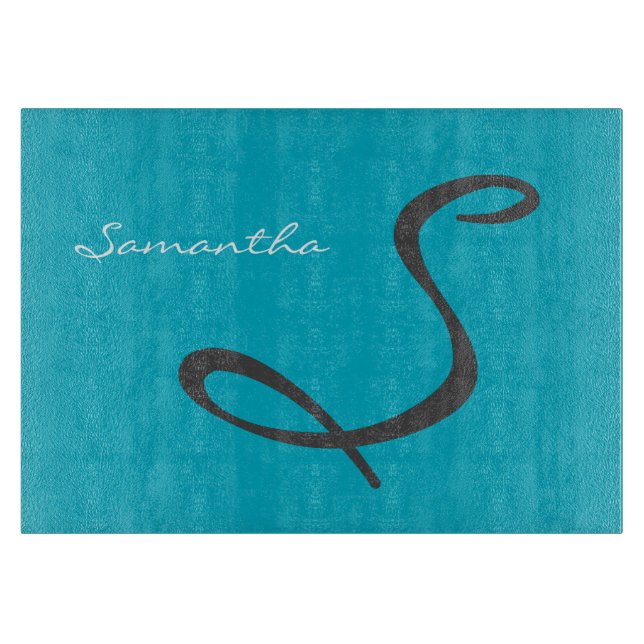 elegant simple modern chic trendy monogram teal cutting board (Front)
