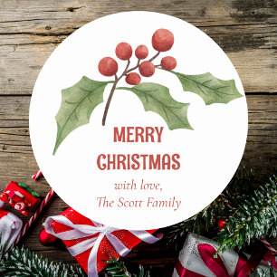 Elegant Simple Modern Christmas Botanical Greenery Classic Round Sticker