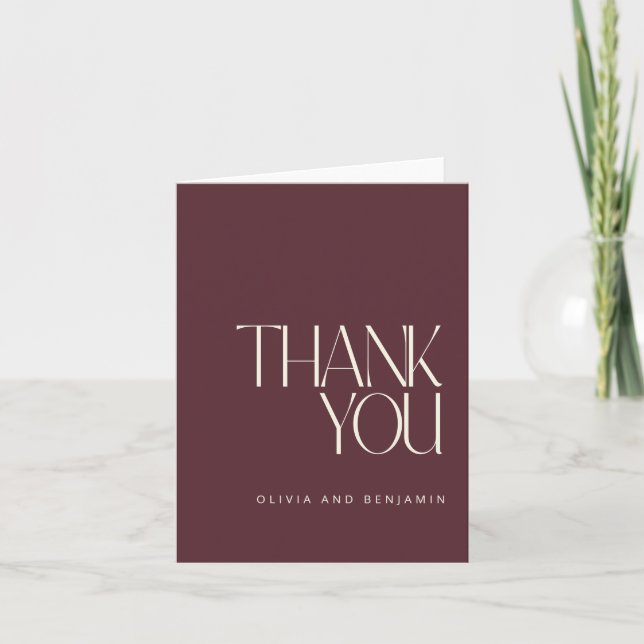 Elegant Simple Modern Custom Wedding Burgundy Thank You Card (Front)
