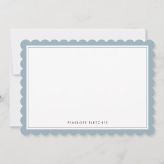 Elegant Simple Modern Dusty Blue Scalloped Edge Card