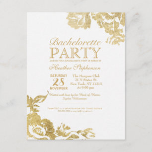 Elegant Simple Modern Floral Gold Bachelorette Invitation