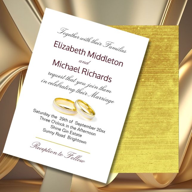 Elegant Simple Modern Gold  Rings Wedding Invitation (Creator Uploaded)