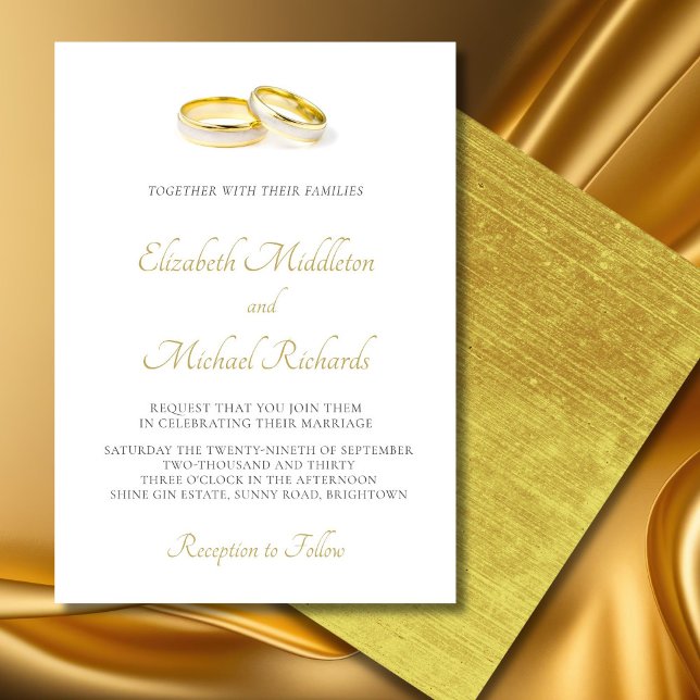 Elegant Simple Modern Gold  Rings Wedding Invitation (Creator Uploaded)
