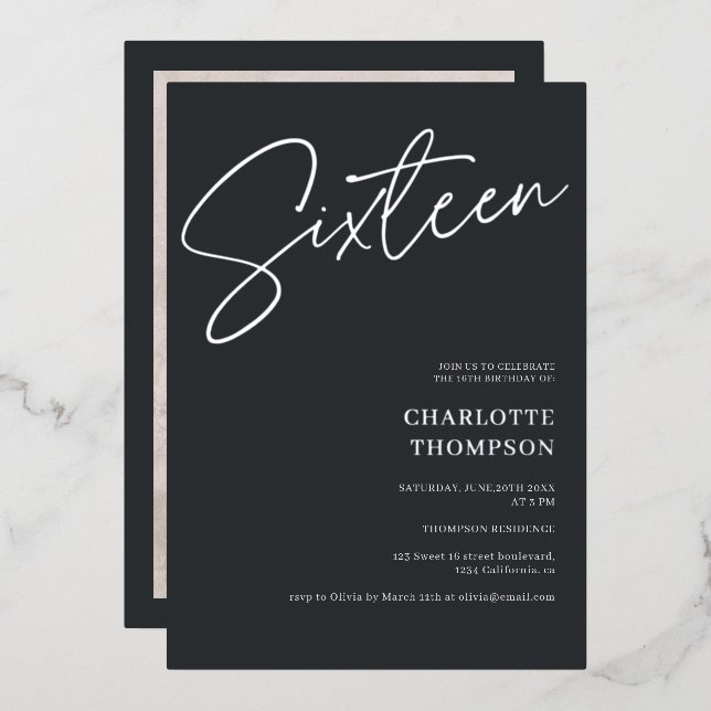 Elegant simple modern grey photo Sweet 16 silver (Front/Back)