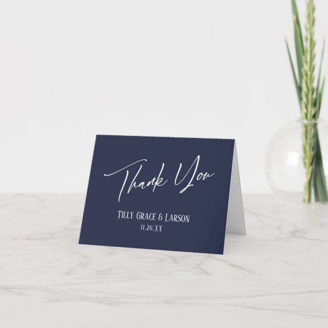 Elegant Simple Modern Handwriting Navy Blue Thank You Card (Front)