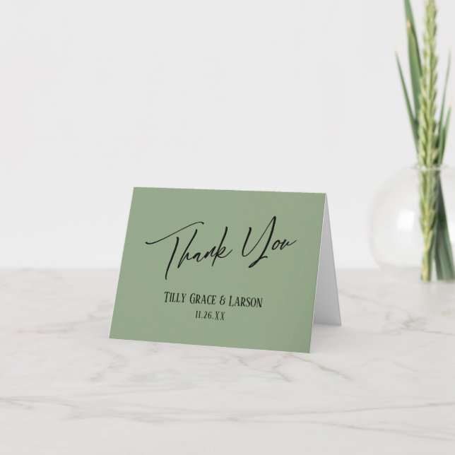 Elegant Simple Modern Handwriting Sage Green Thank You Card (Front)