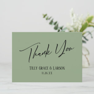 Elegant Simple Modern Handwriting Sage Green Thank You Card