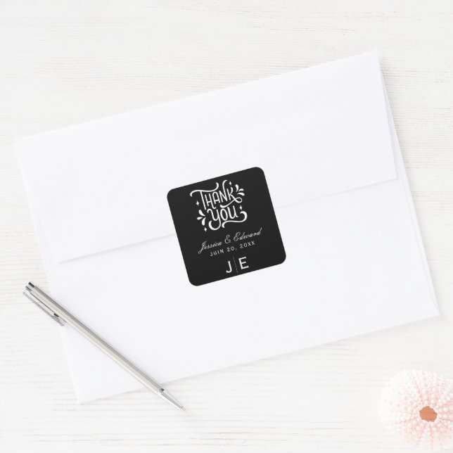 Elegant Simple Modern Minimal Black Script Chic Square Sticker (Envelope)
