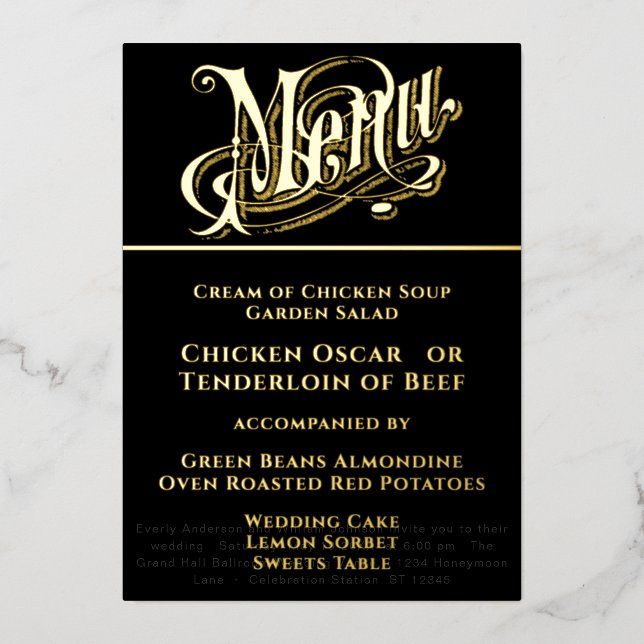 Elegant Simple Modern Minimalist Gold Wedding Menu (Front)