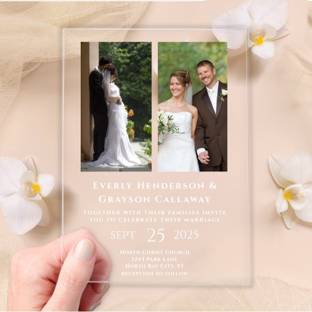 Elegant Simple Modern Minimalist Photo Wedding Acrylic Invitations (Creator Uploaded)