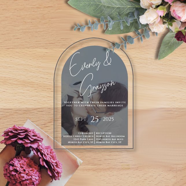 Elegant Simple Modern Minimalist Photo Wedding Acrylic Invitations (Creator Uploaded)