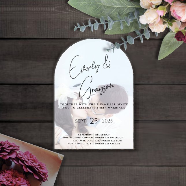 Elegant Simple Modern Minimalist Photo Wedding Acrylic Invitations (Creator Uploaded)