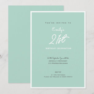 Elegant Simple Modern Mint 21st Birthday Party Invitation