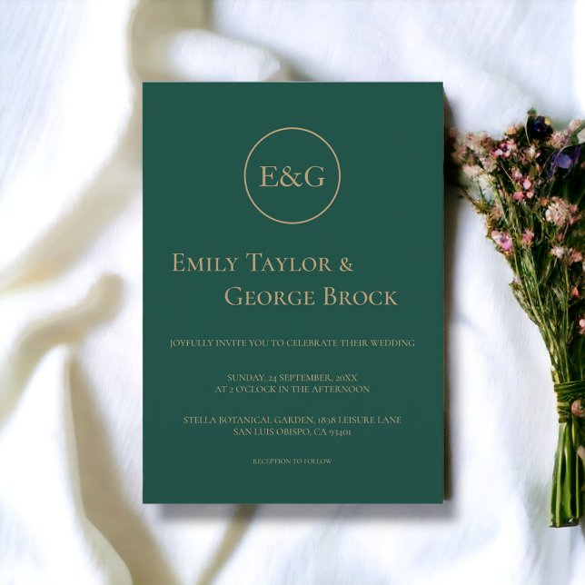 Elegant Simple Modern Monogram Emerald Wedding Invitation (Creator Uploaded)