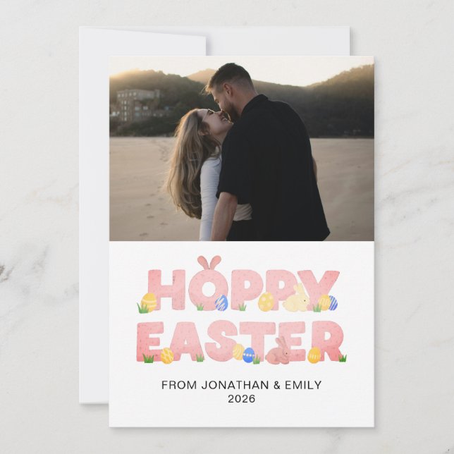 Elegant Simple Modern Pattern Happy Easter Photo Holiday Card (Front)