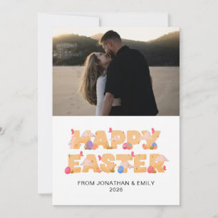 Elegant Simple Modern Pattern Happy Easter Photo Holiday Card