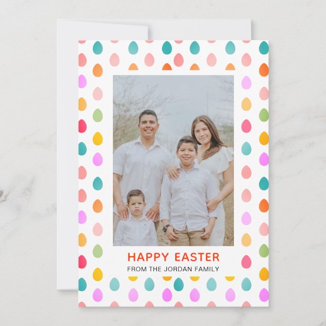 Elegant Simple Modern Pattern Happy Easter Photo Holiday Card (Front)