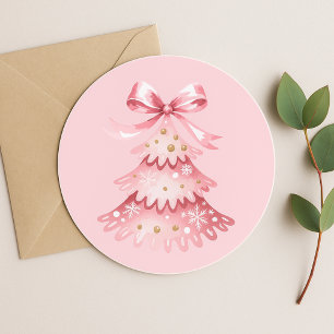 Elegant Simple Modern Pink Christmas Tree Holiday Classic Round Sticker
