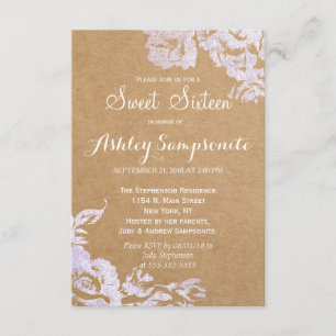 Elegant Simple Modern Rose Floral Faux Silver Invitation