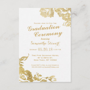 Elegant Simple Modern Rose Floral Gold Graduation Invitation