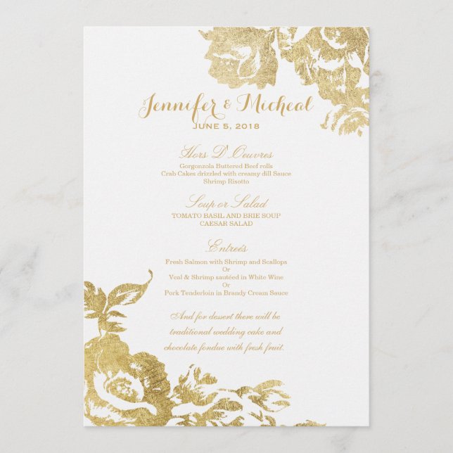 Elegant Simple Modern Rose Floral Gold Menu (Front)