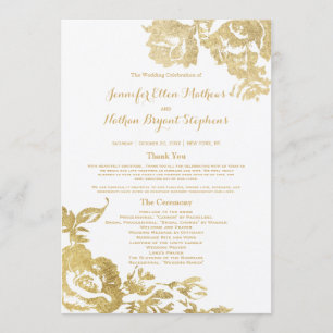 Elegant Simple Modern Rose Floral Gold Wedding Programme