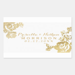 Elegant Simple Modern Rose Floral Gold Wedding Rectangular Sticker