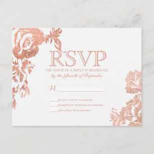 Elegant Simple Modern Rose Gold Floral Faux Print Invitation Postcard