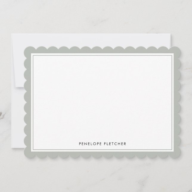 Elegant Simple Modern Sage Green Scalloped Edge Card (Front)