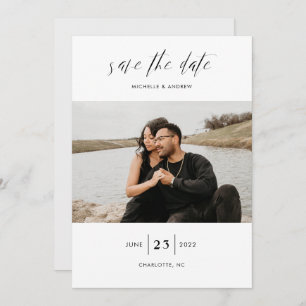 Elegant Simple Modern Script Photo Wedding  Save T Save The Date