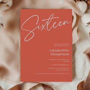 Elegant simple modern terracotta photo Sweet 16 Invitation