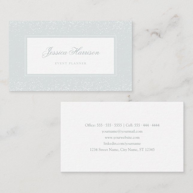 Elegant Simple Monogram Blue Grey White Confetti Business Card (Front/Back)