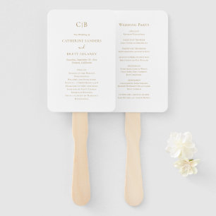 Elegant Simple Monogram Gold Wedding Program Hand Fan