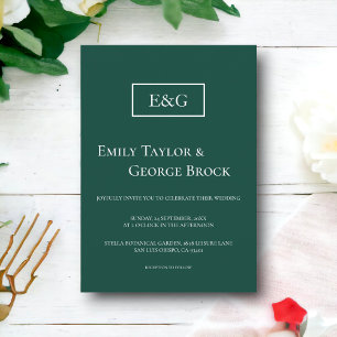 Elegant Simple Monogram Green Modern Wedding Invitation