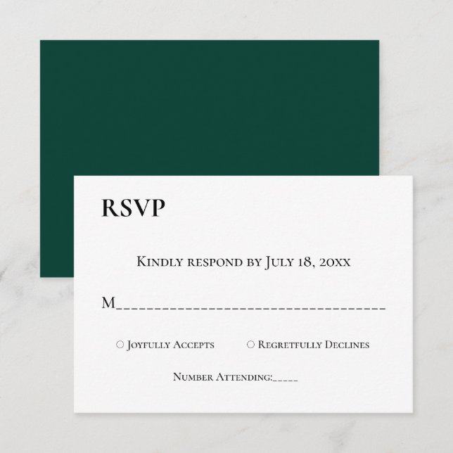 Elegant Simple Monogram Green Modern Wedding RSVP Card (Front/Back)
