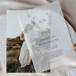 Elegant simple monogram overlay wedding vellum invitations