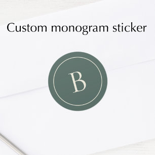 Elegant Simple Monogram Pine Green Envelope Seal