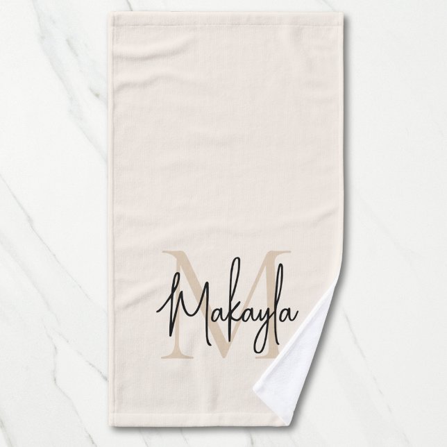 Elegant Simple Monogram Script Name Beige Hand Towel (Creator Uploaded)