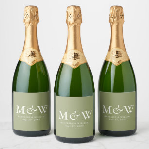 Elegant Simple Moss Green Monogram Wedding Sparkling Wine Label