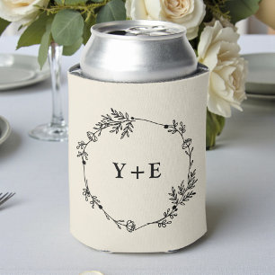 Elegant Simple Natural White Monogrammed Wedding Can Cooler