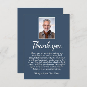 Elegant Simple Navy Blue Birthday Photo Thank You Card
